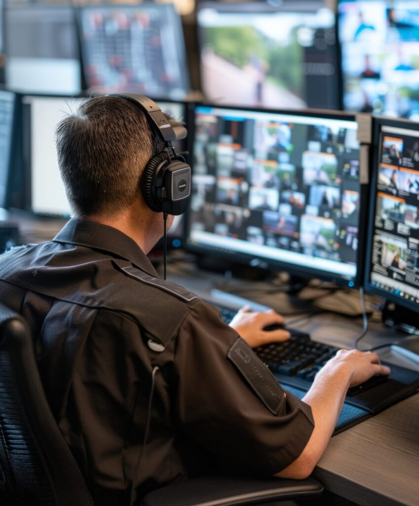 operator monitors multiple screens control room assessing activities communications duri